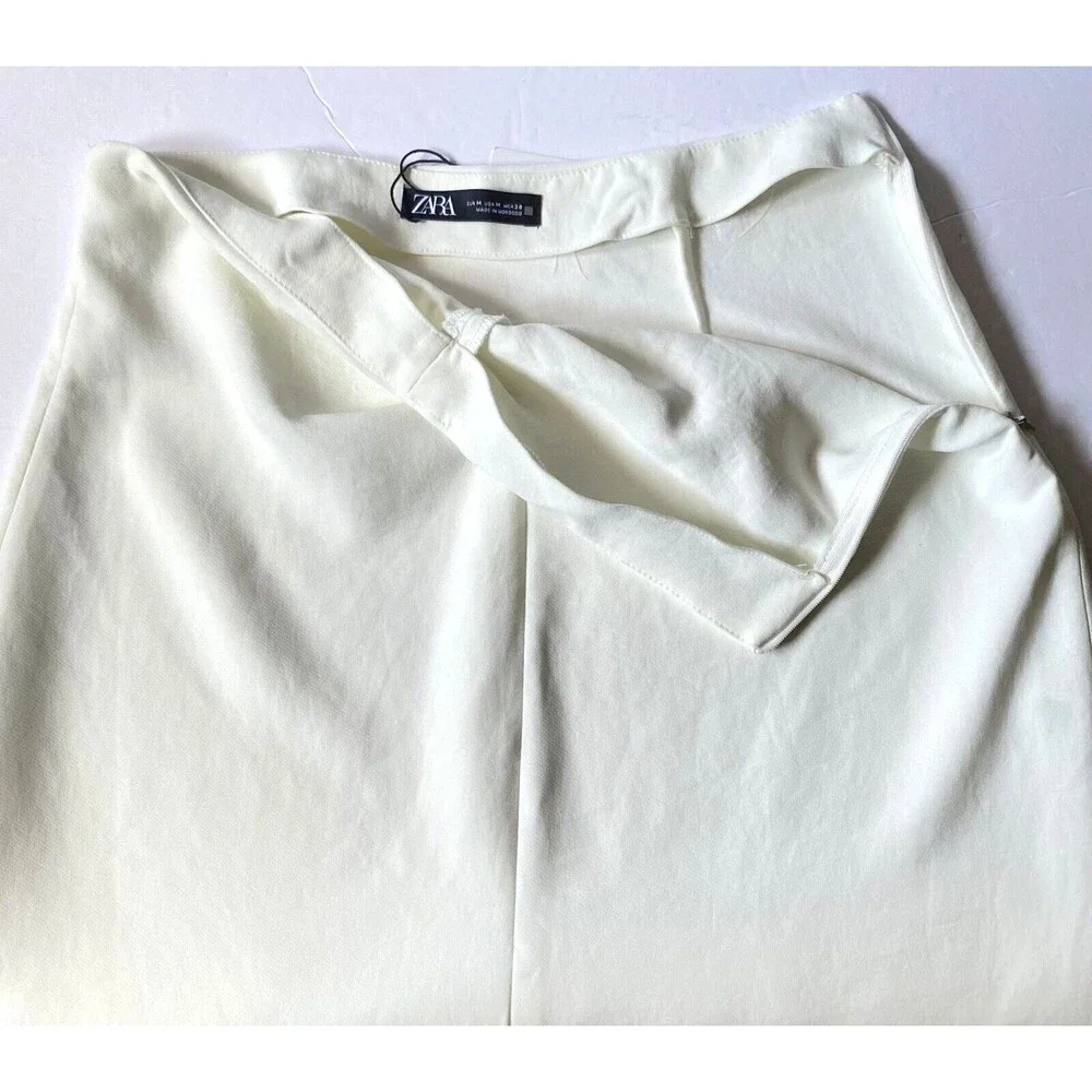 Zara Skirt Women Sz M Off White Front Asymmetrical Split Cinched Waist NWT Flaws